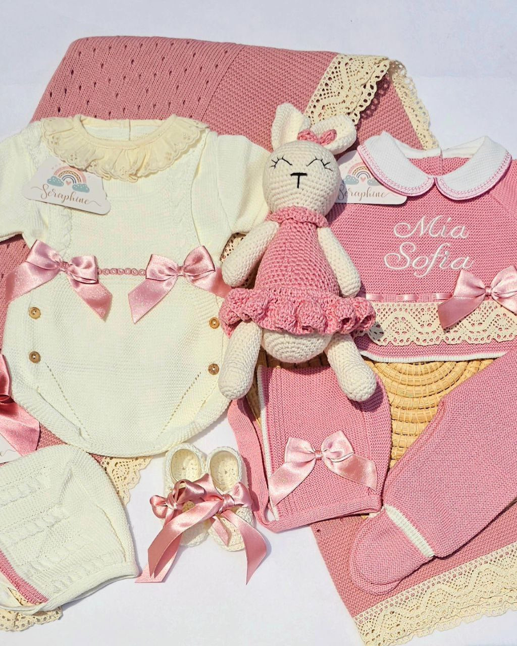 Canastilla de recibimiento Beige & Rosa Viejo