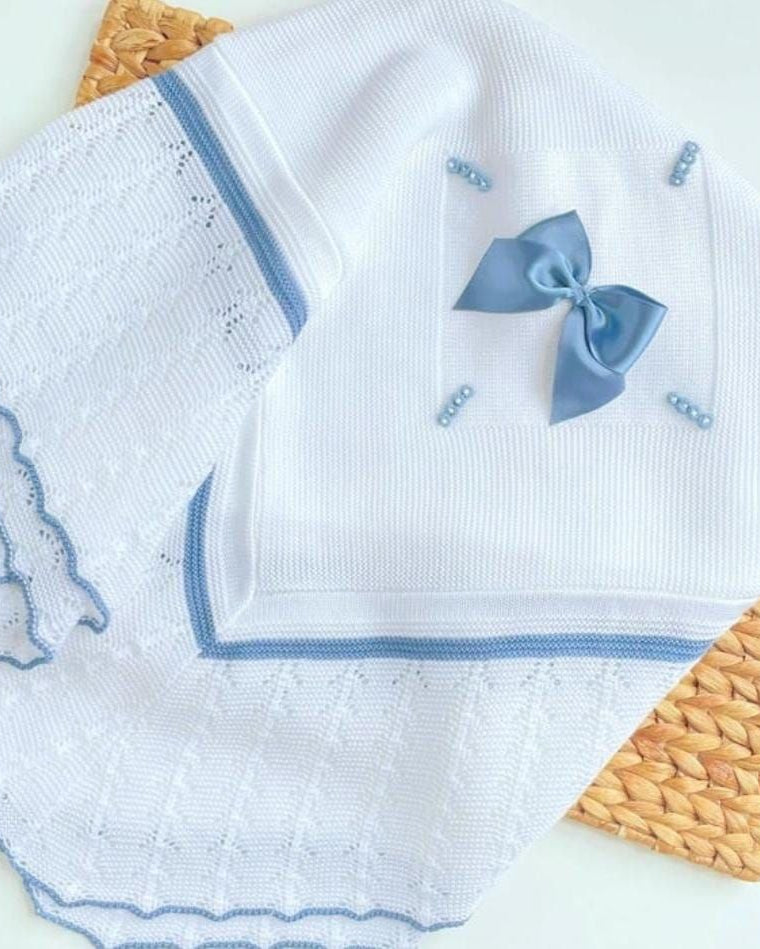 Manta Pétalo Blanco Azul Cobalto