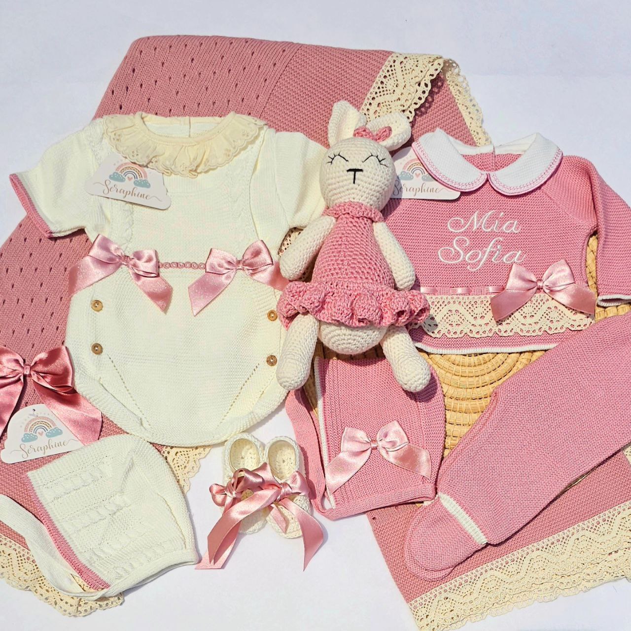 Canastilla de recibimiento Beige & Rosa Viejo