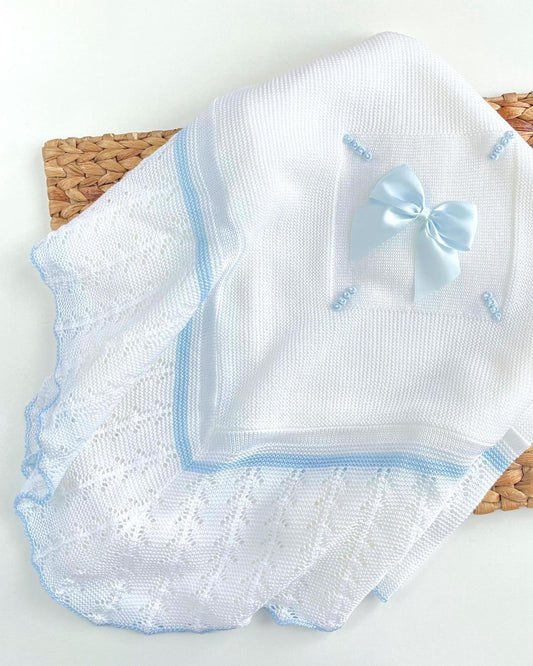 Manta algodón blanco y celeste