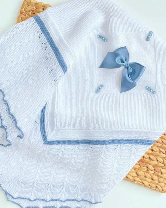 Manta Pétalo Blanco Azul Cobalto